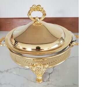 3 Piece Covered Serving Dish Ornate Handled Lid & Footed Stand Gorgeous!